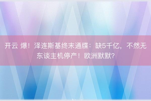 开云 爆！泽连斯基终末通牒：缺5千亿，不然无东谈主机停产！欧洲默默？