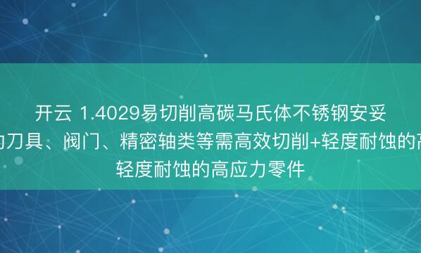 开云 1.4029易切削高碳马氏体不锈钢安妥批量分娩的刀具、阀门、精密轴类等需高效切削+轻度耐蚀的高应力零件