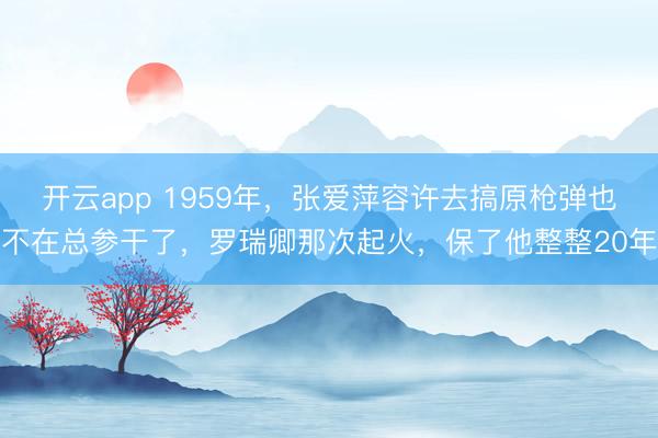 开云app 1959年，张爱萍容许去搞原枪弹也不在总参干了，罗瑞卿那次起火，保了他整整20年