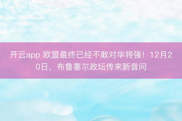 开云app 欧盟最终已经不敢对华将强！12月20日，布鲁塞尔政坛传来新音问