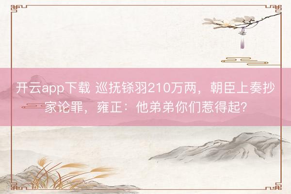开云app下载 巡抚铩羽210万两，朝臣上奏抄家论罪，雍正：他弟弟你们惹得起？